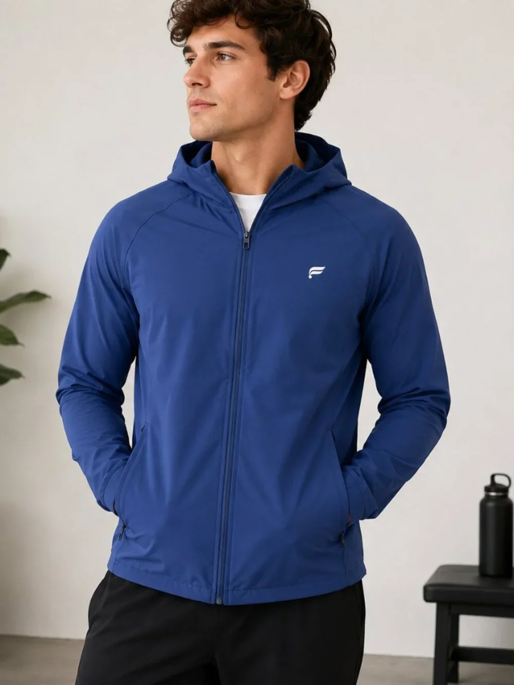 Fabletics Men's Blue Performance Hooded Zip Jacket Size Large NWOT